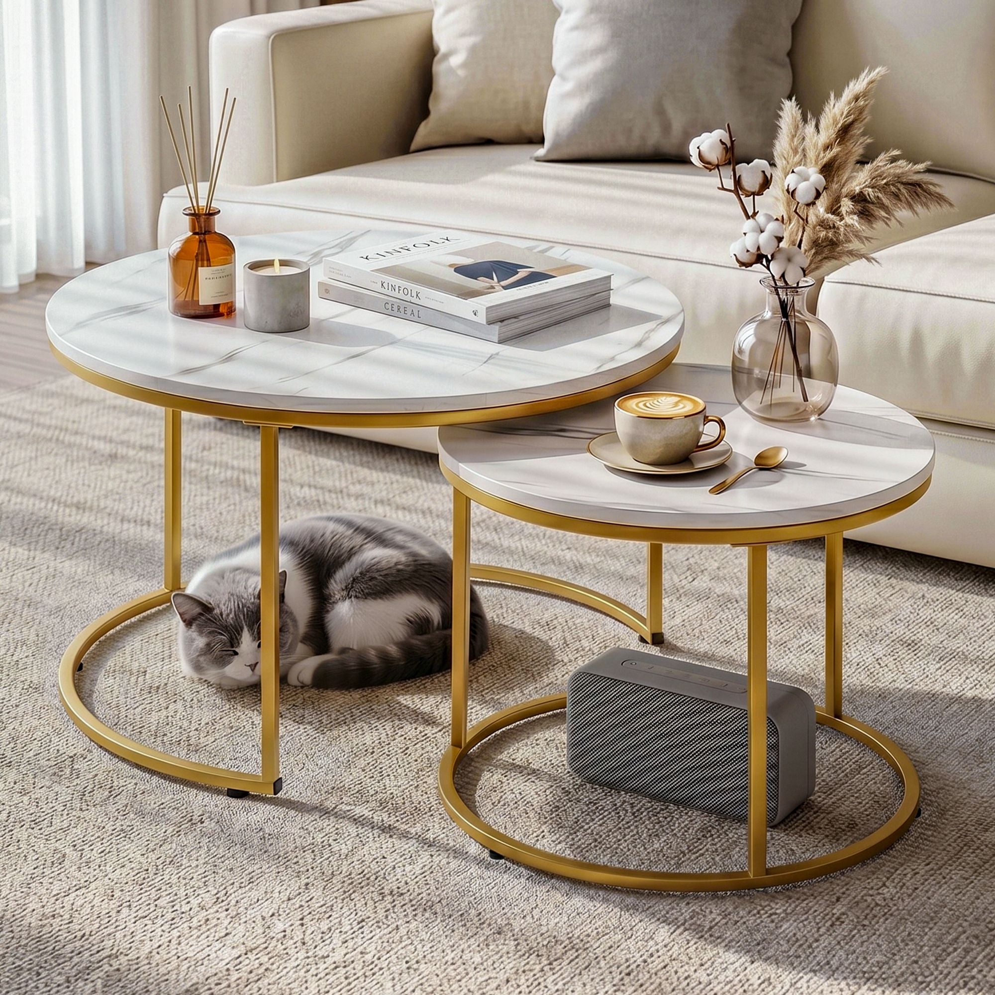 Talia (Set of 2) Nesting Coffee Tables – White & Gold
