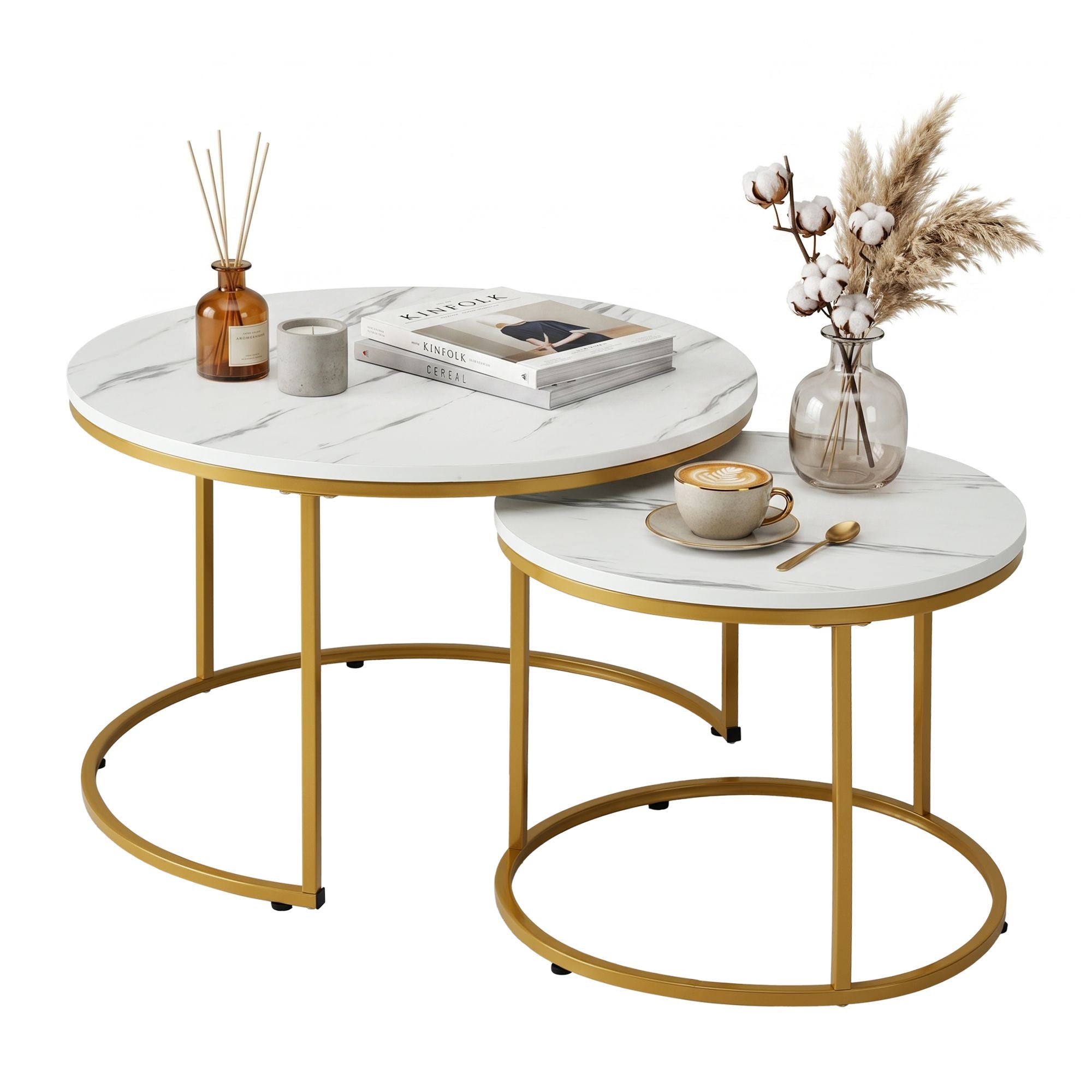 Talia (Set of 2) Nesting Coffee Tables – White & Gold