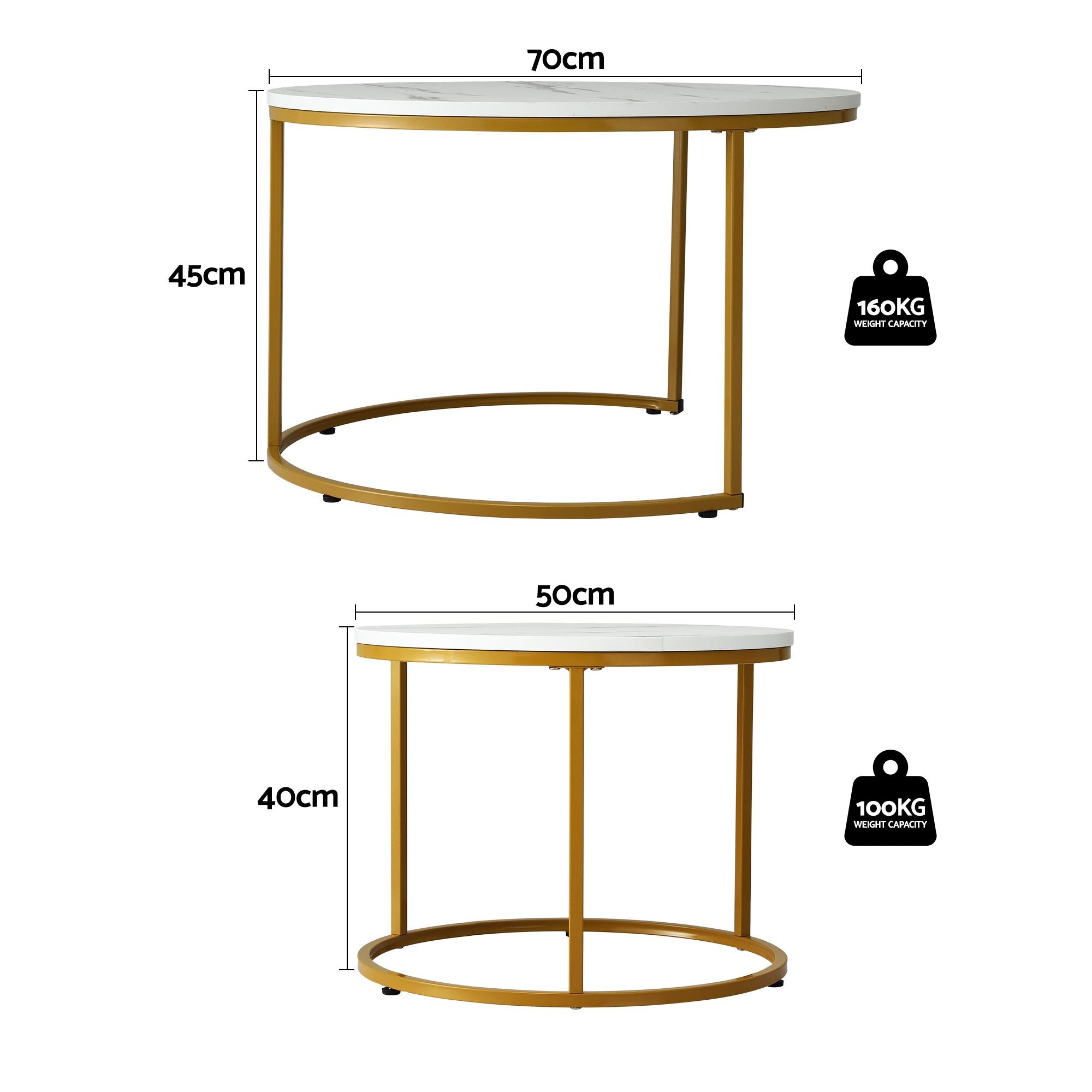 Talia (Set of 2) Nesting Coffee Tables – White & Gold