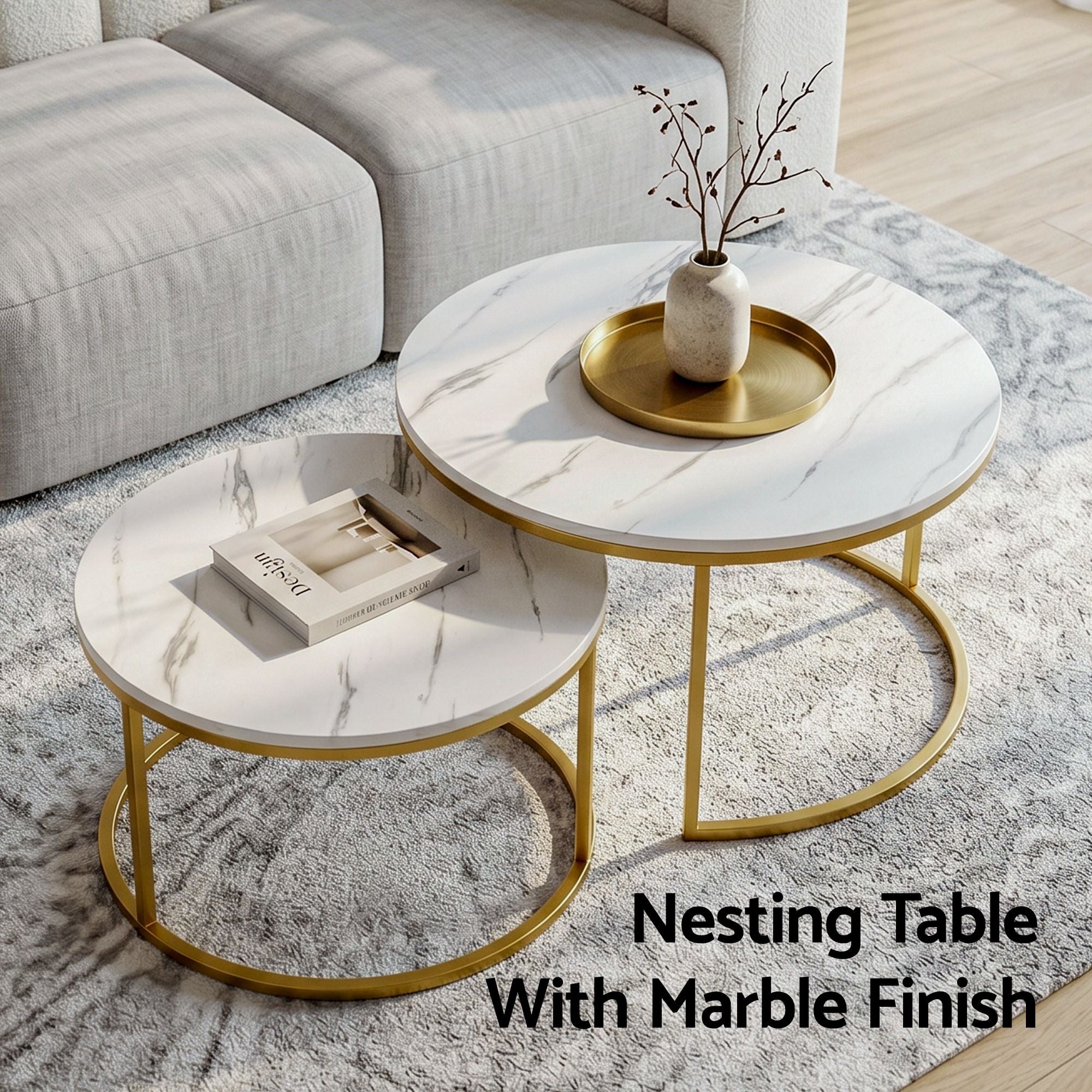 Talia (Set of 2) Nesting Coffee Tables – White & Gold