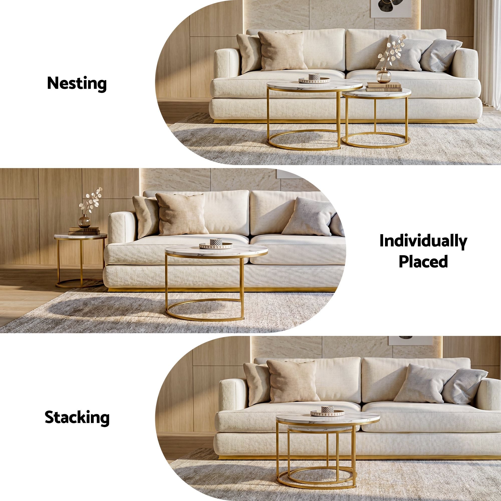 Talia (Set of 2) Nesting Coffee Tables – White & Gold