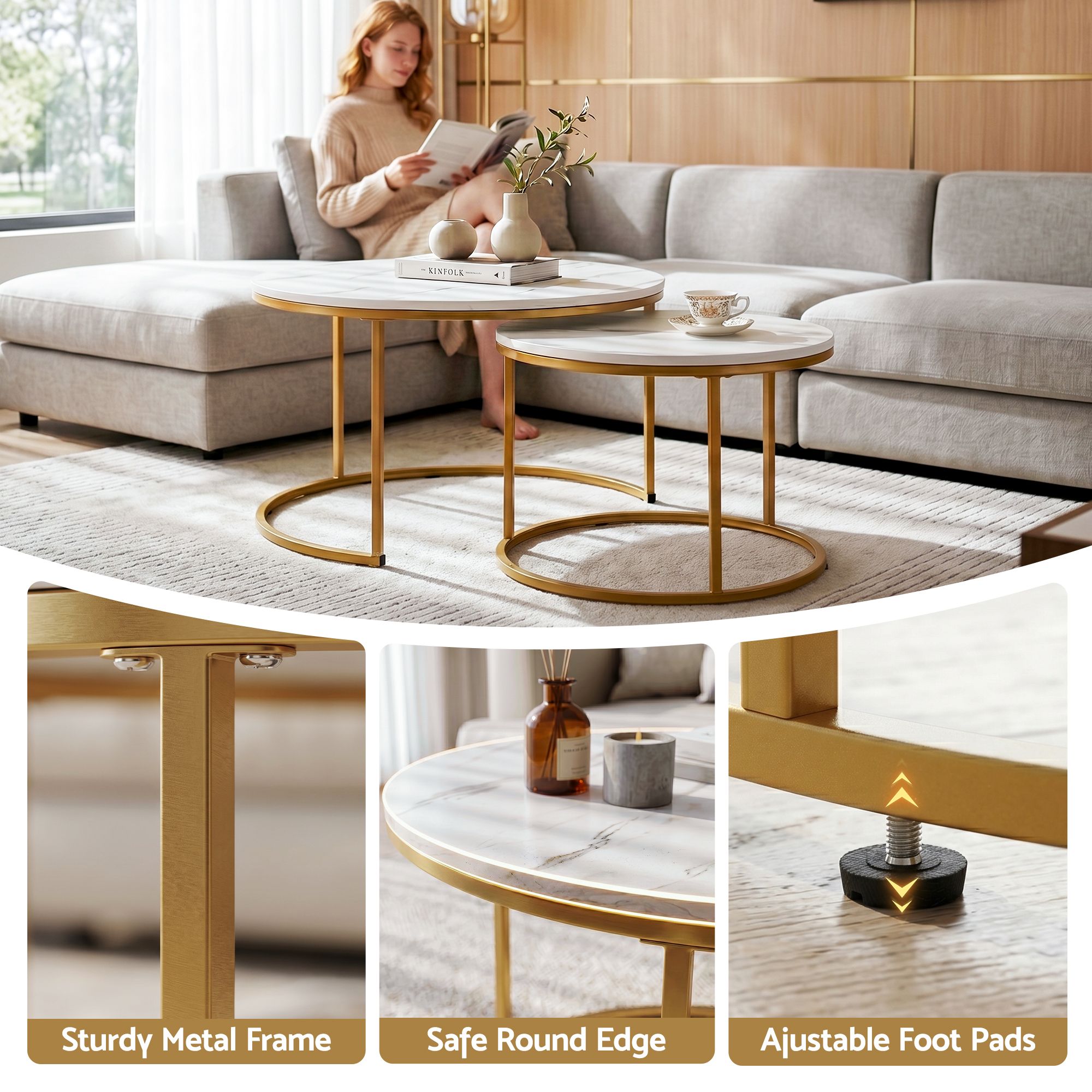 Talia (Set of 2) Nesting Coffee Tables – White & Gold
