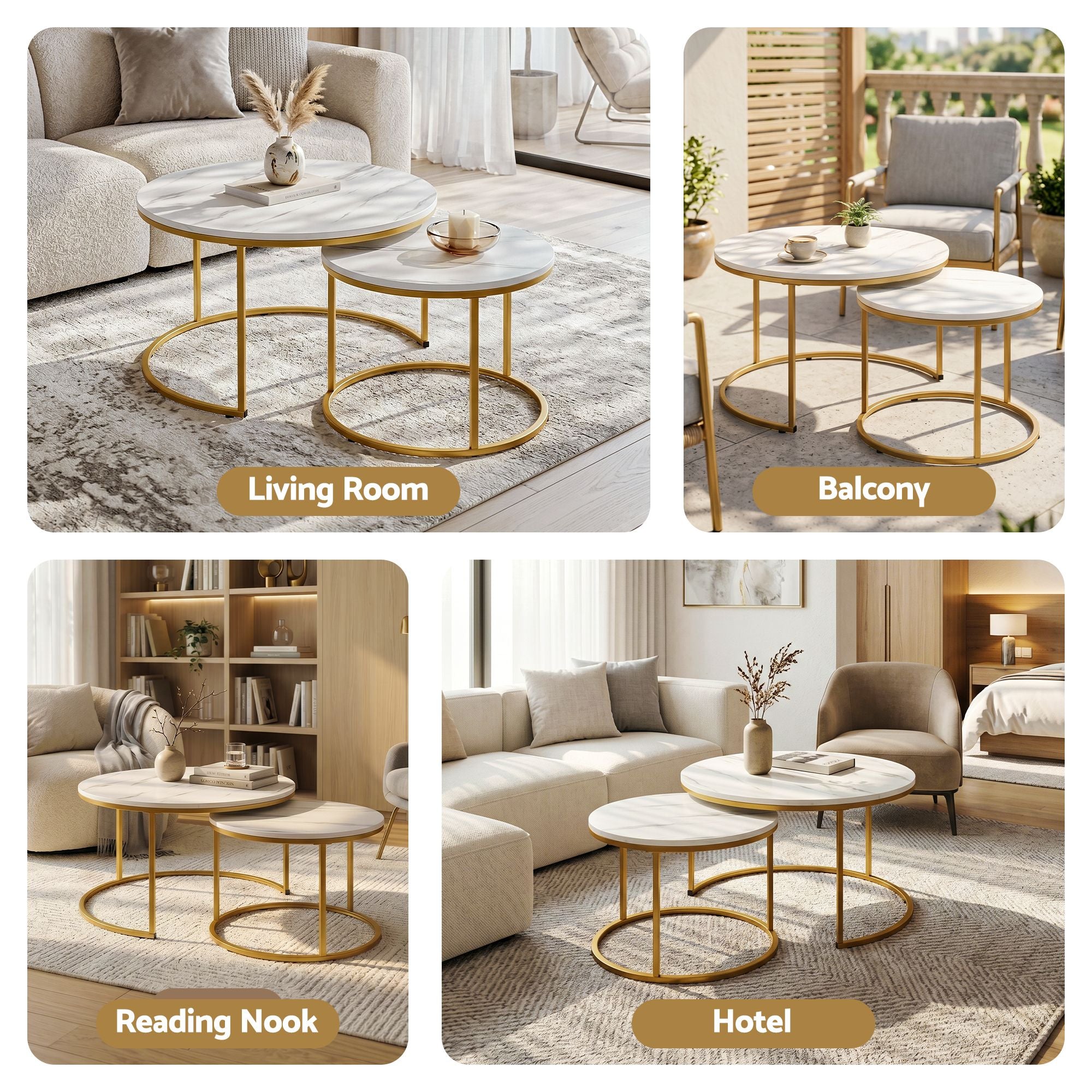 Talia (Set of 2) Nesting Coffee Tables – White & Gold