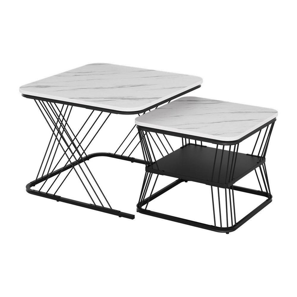 Artiss Nesting Coffee Table Set of 2 Marble Effect - Homecoze
