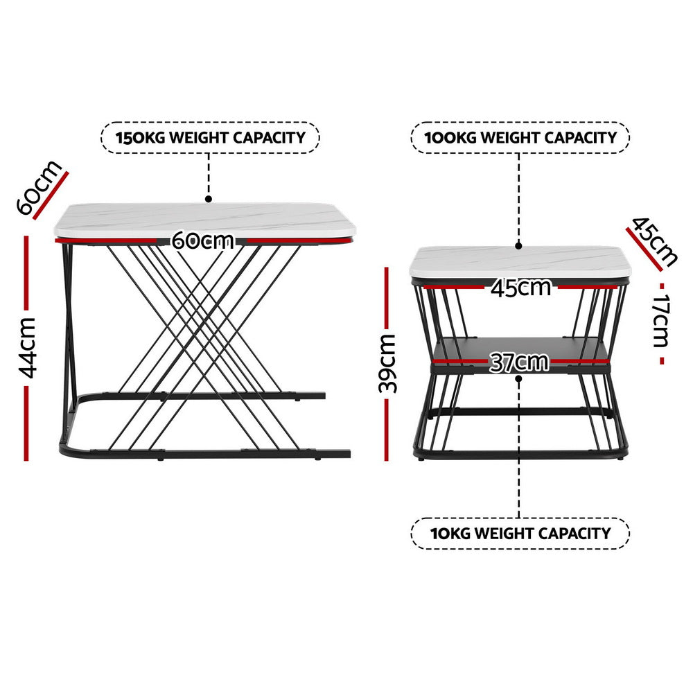 Artiss Nesting Coffee Table Set of 2 Marble Effect - Homecoze