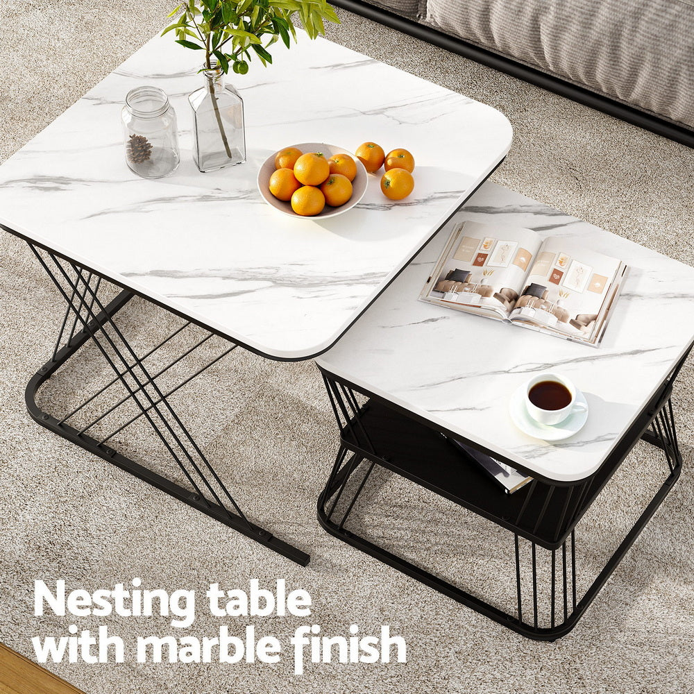Artiss Nesting Coffee Table Set of 2 Marble Effect - Homecoze