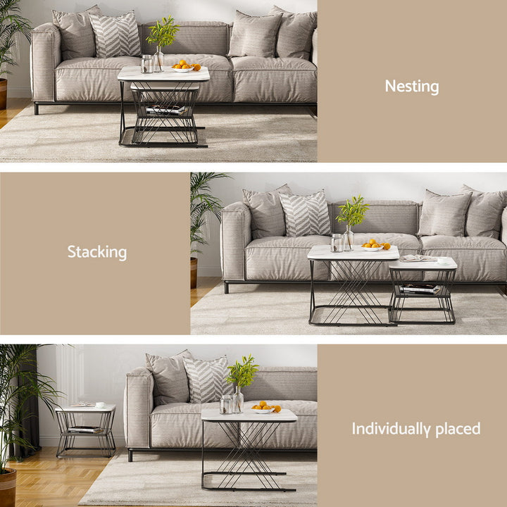 Artiss Nesting Coffee Table Set of 2 Marble Effect - Homecoze
