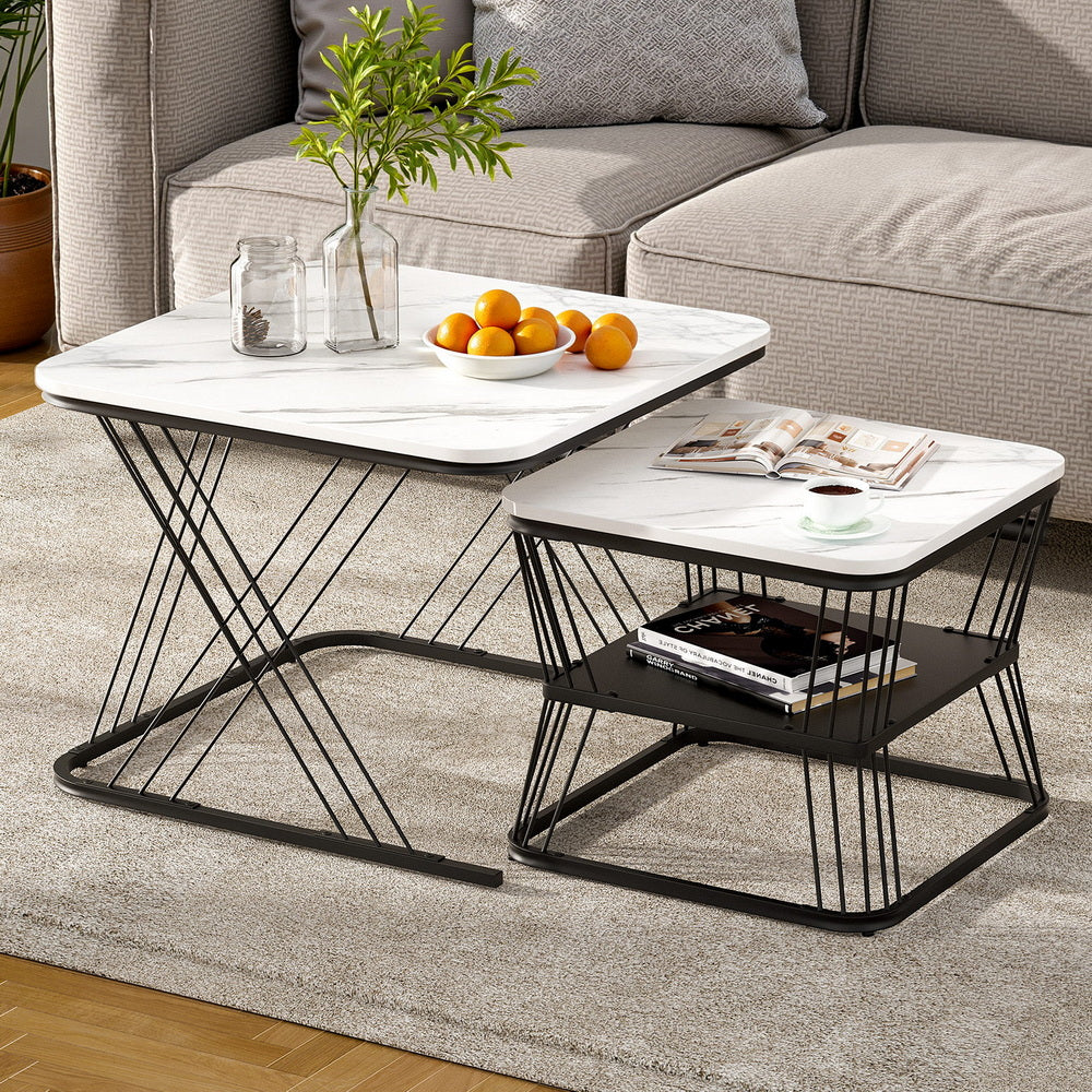 Artiss Nesting Coffee Table Set of 2 Marble Effect - Homecoze