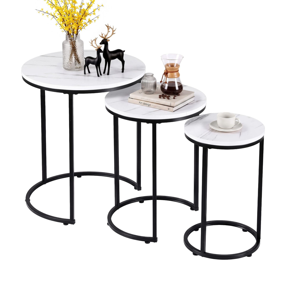 Talia (Set of 3) Nesting Coffee Tables – White & Black