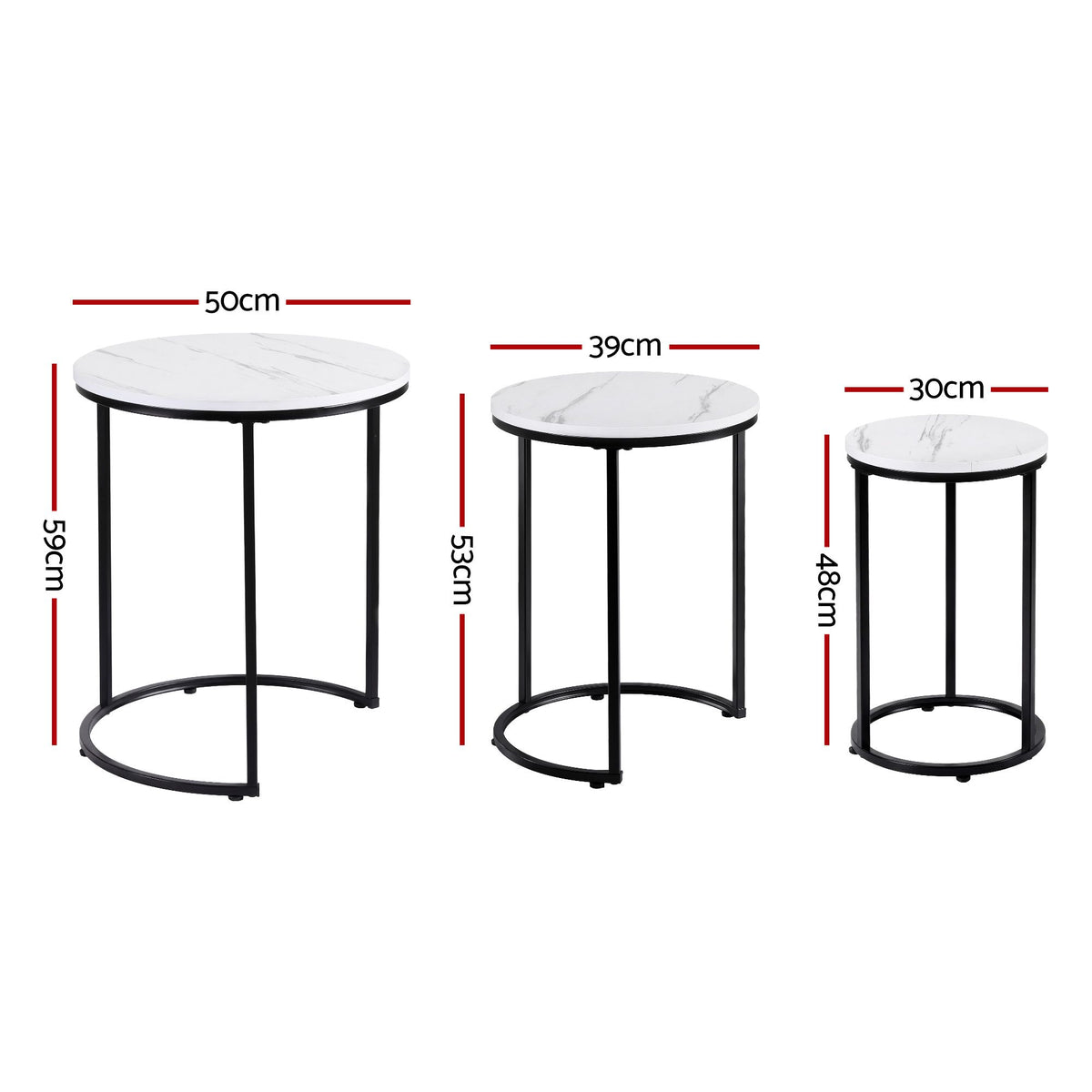 Talia (Set of 3) Nesting Coffee Tables – White & Black