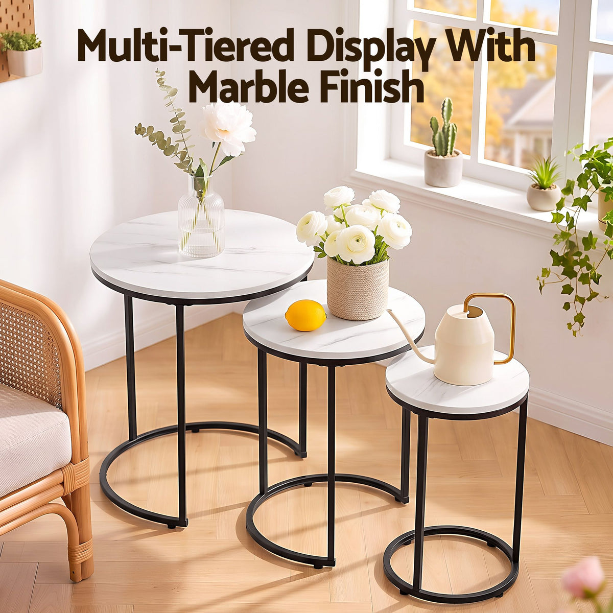 Talia (Set of 3) Nesting Coffee Tables – White & Black
