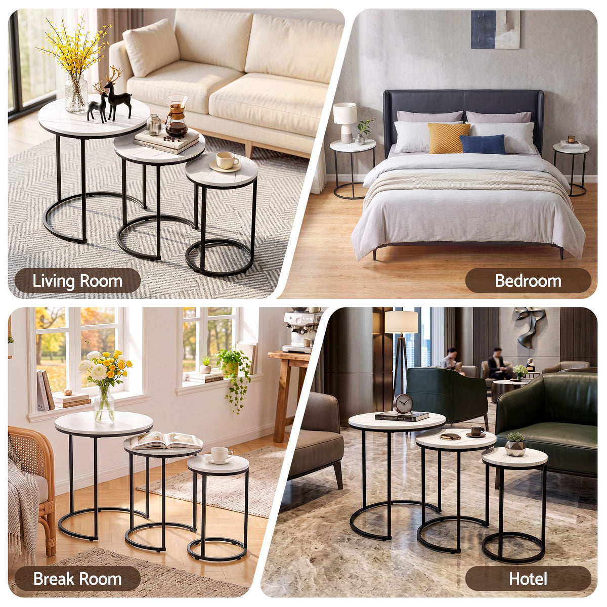 Talia (Set of 3) Nesting Coffee Tables – White & Black