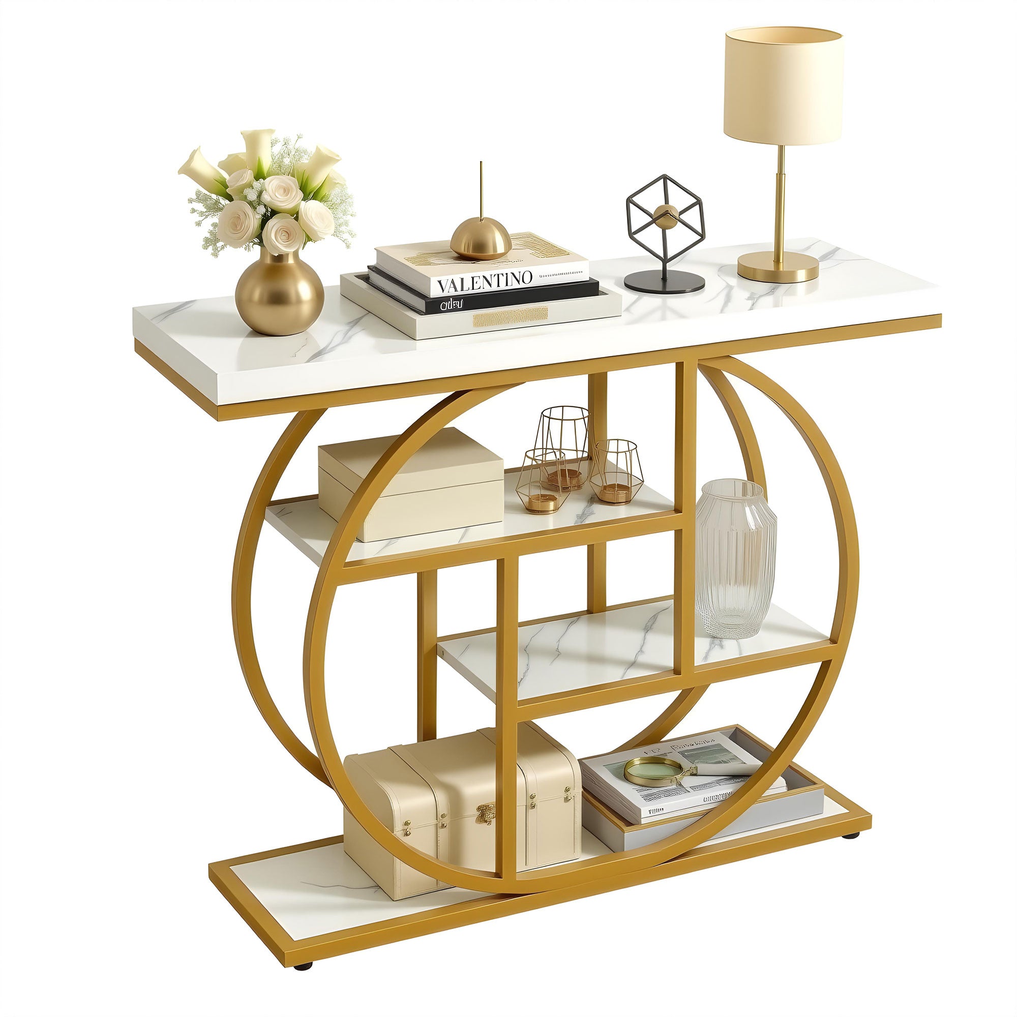 Artiss Console Table Marble Effect 4-Tier Shelves 105CM White&Gold - Homecoze