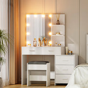 Casey LED Dressing Table & Stool – White - Homecoze
