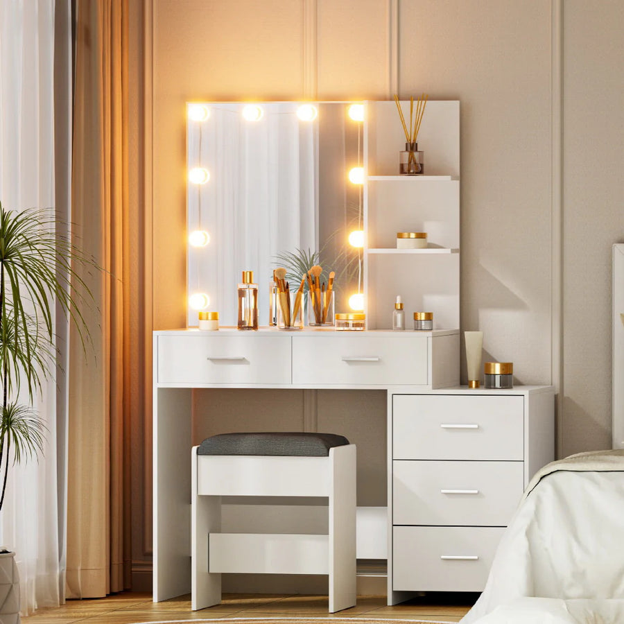 Casey LED Dressing Table & Stool – White - Homecoze
