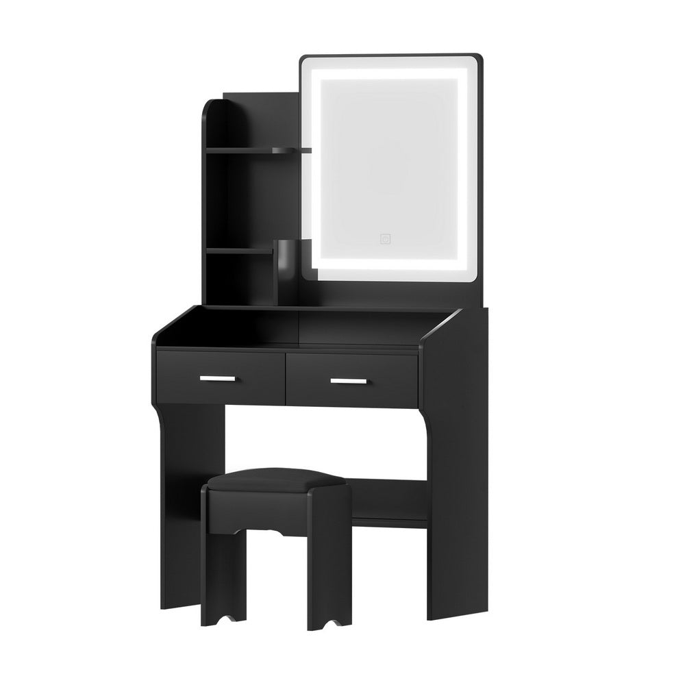 Artiss Dressing Table Set Stool Led Black - Homecoze