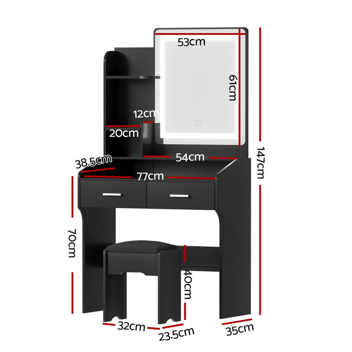 Artiss Dressing Table Set Stool Led Black - Homecoze