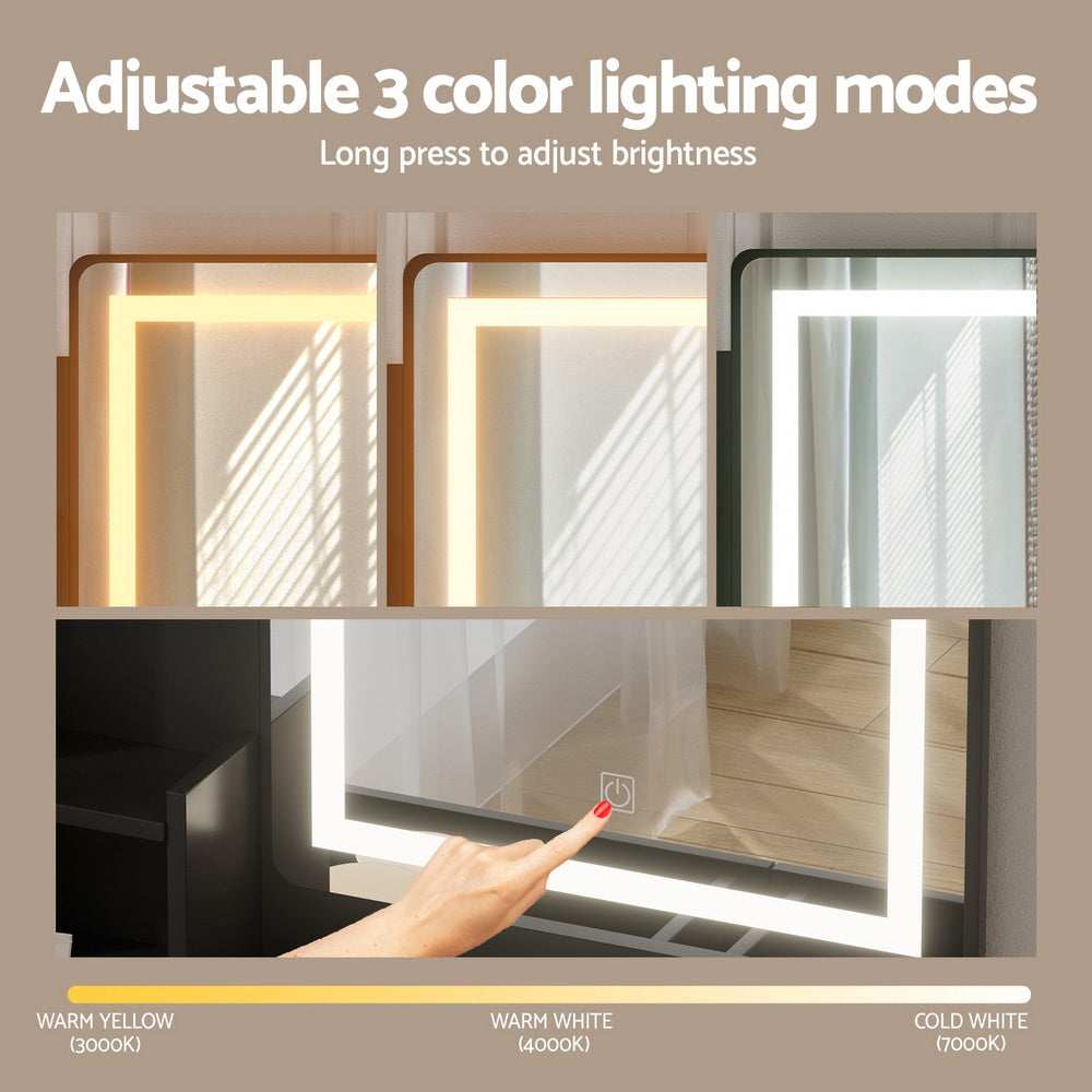 Artiss Dressing Table Set Stool Led Black - Homecoze