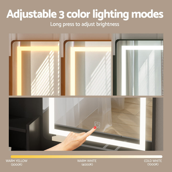 Artiss Dressing Table Set Stool Led Black - Homecoze