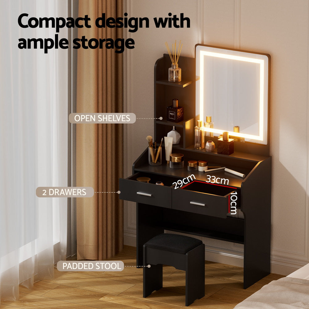 Artiss Dressing Table Set Stool Led Black - Homecoze