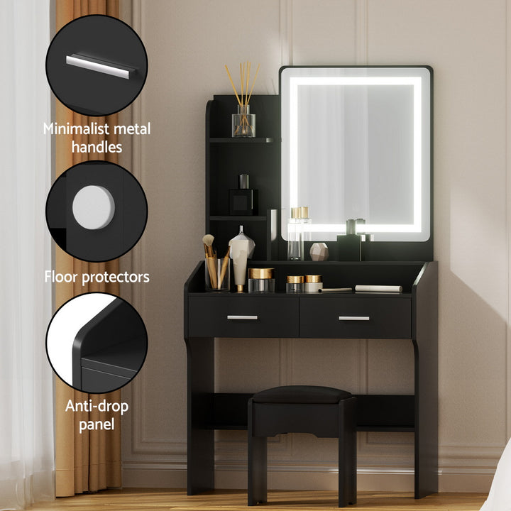 Artiss Dressing Table Set Stool Led Black - Homecoze