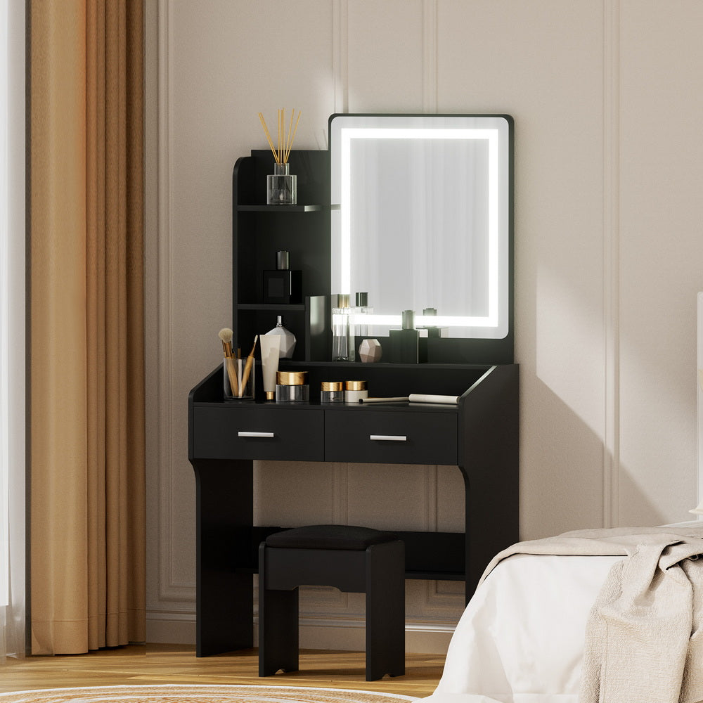 Artiss Dressing Table Set Stool Led Black - Homecoze