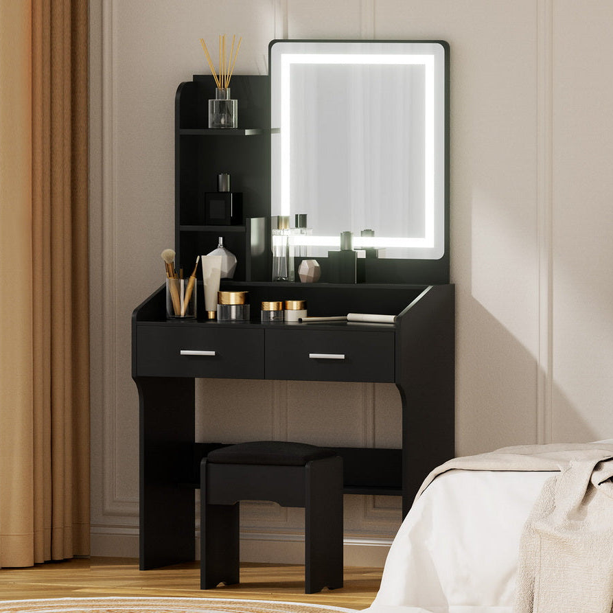 Artiss Dressing Table Set Stool Led Black - Homecoze