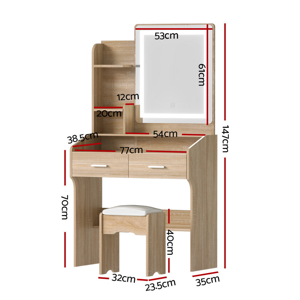 Artiss Dressing Table Set Stool Led Wood - Homecoze