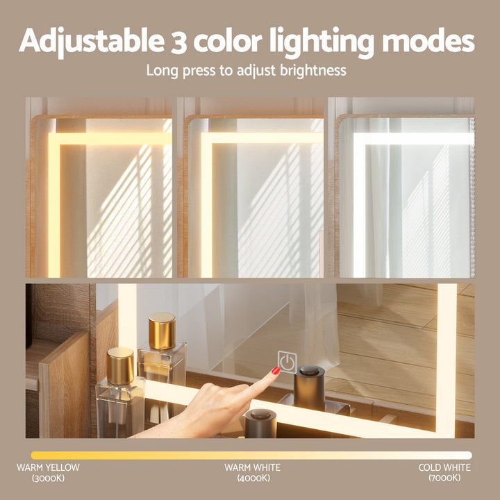 Artiss Dressing Table Set Stool Led Wood - Homecoze