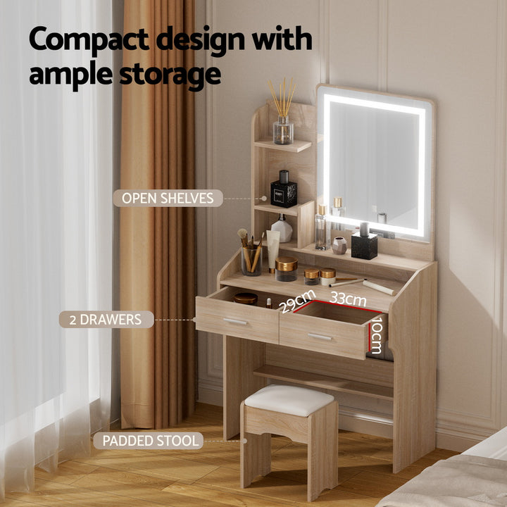 Artiss Dressing Table Set Stool Led Wood - Homecoze