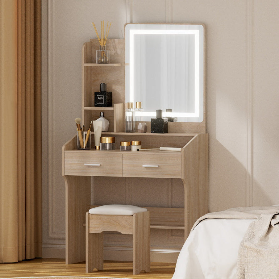 Artiss Dressing Table Set Stool Led Wood - Homecoze