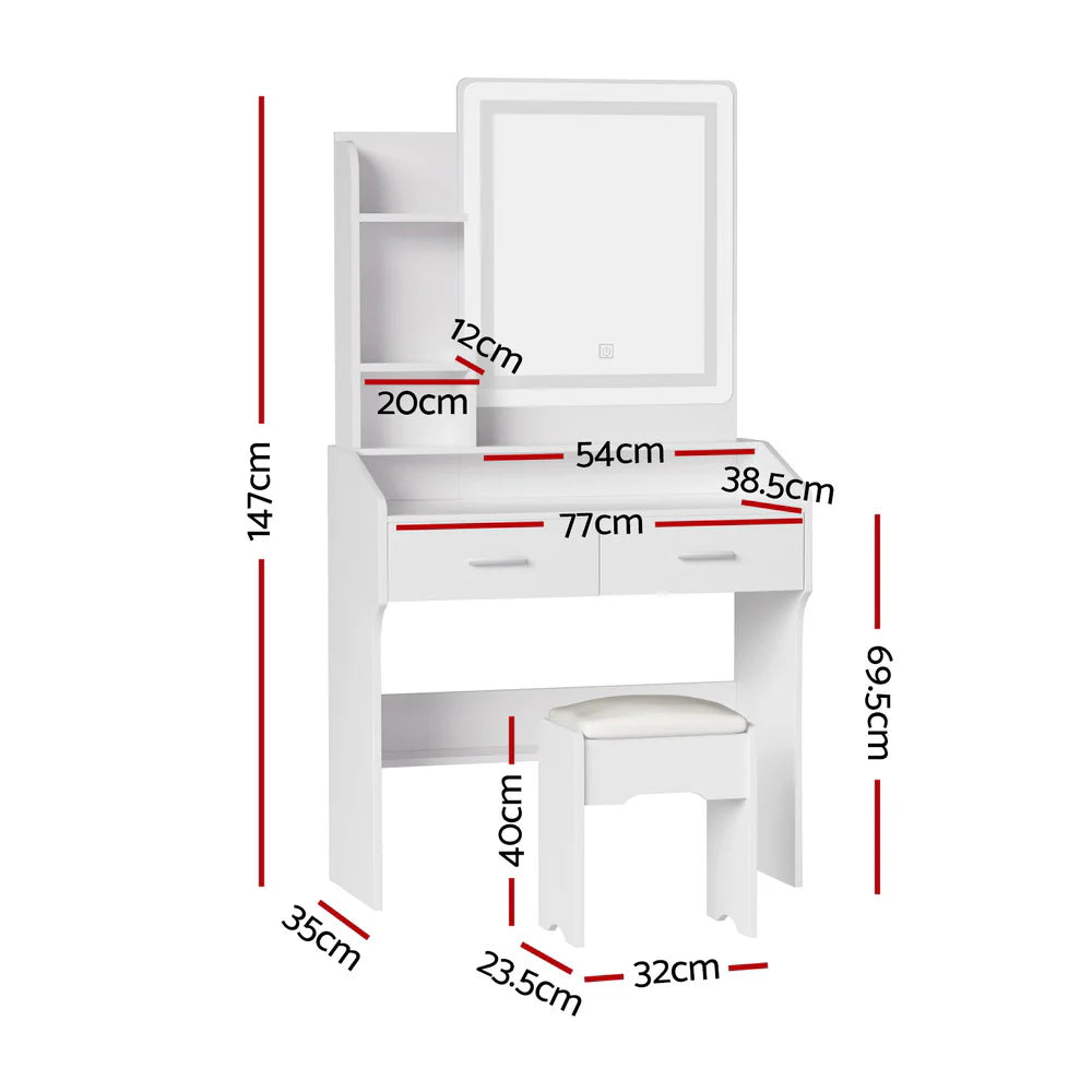 Elisia LED Dressing Table & Stool – White - Homecoze
