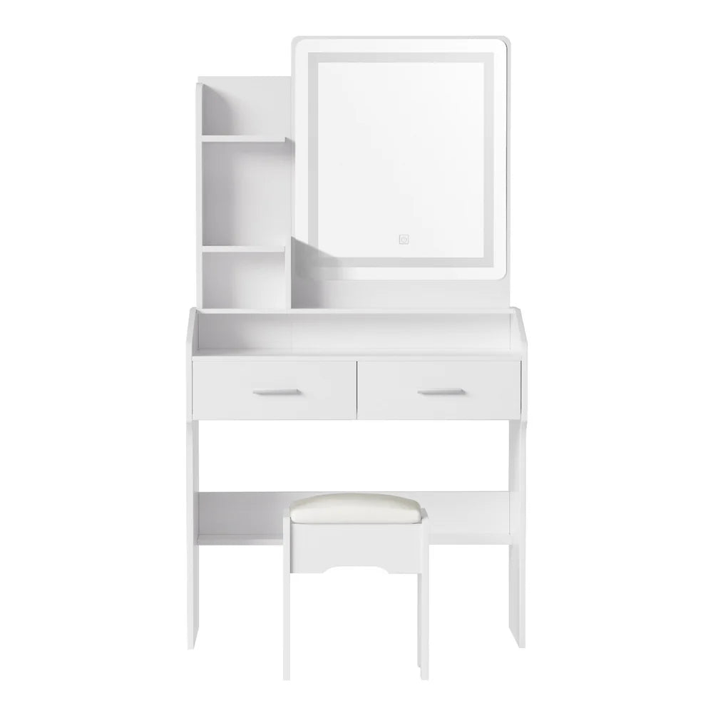 Elisia LED Dressing Table & Stool – White - Homecoze