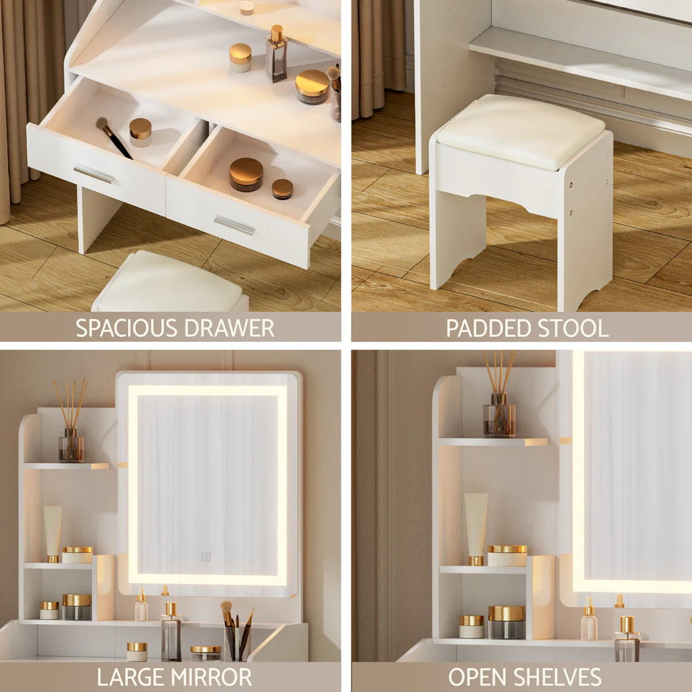 Elisia LED Dressing Table & Stool – White - Homecoze