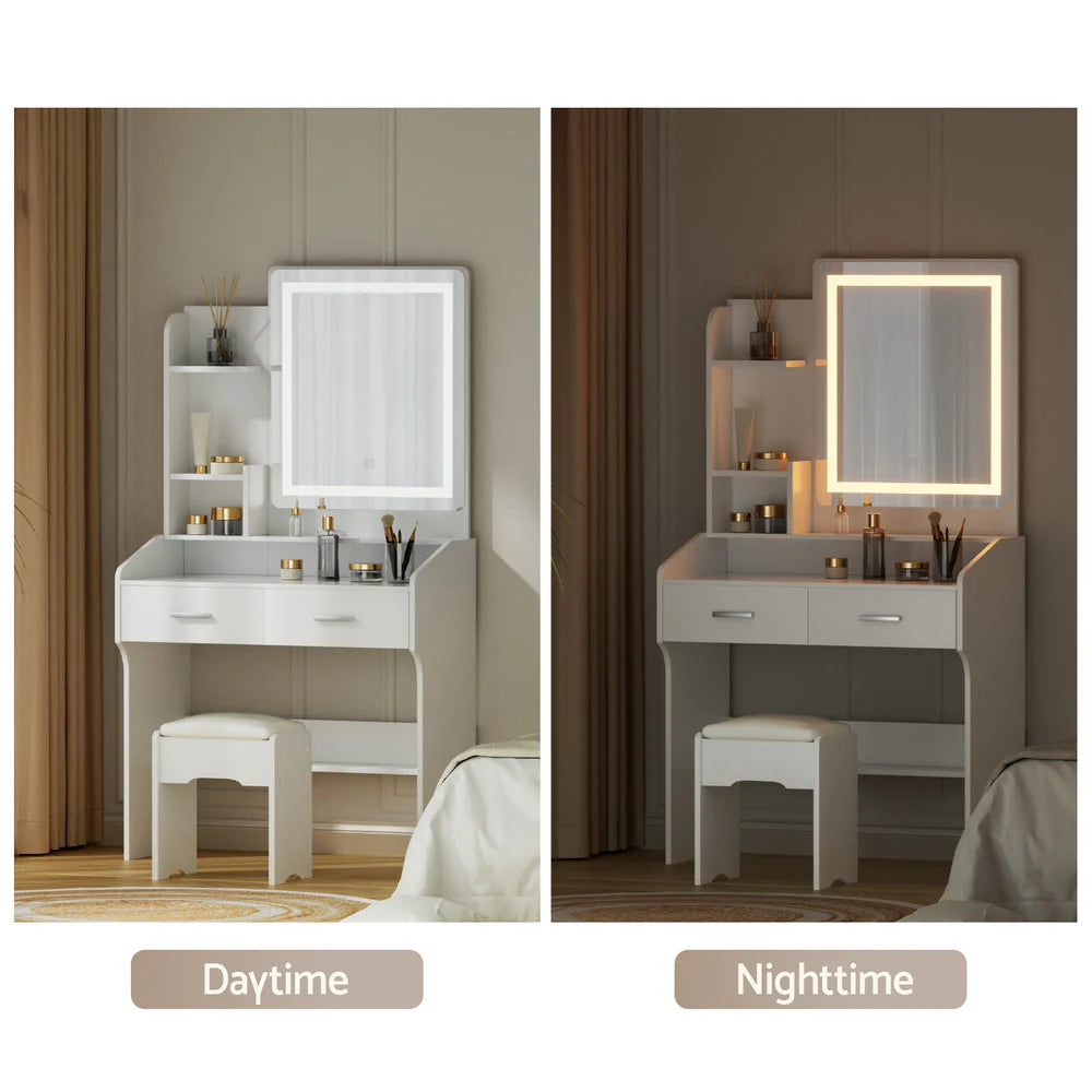 Elisia LED Dressing Table & Stool – White - Homecoze