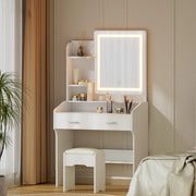 Elisia LED Dressing Table & Stool – White - Homecoze