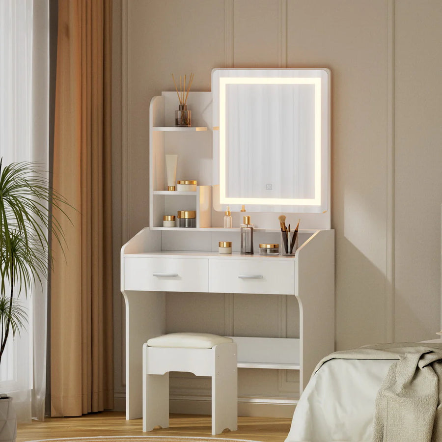 Elisia LED Dressing Table & Stool – White - Homecoze