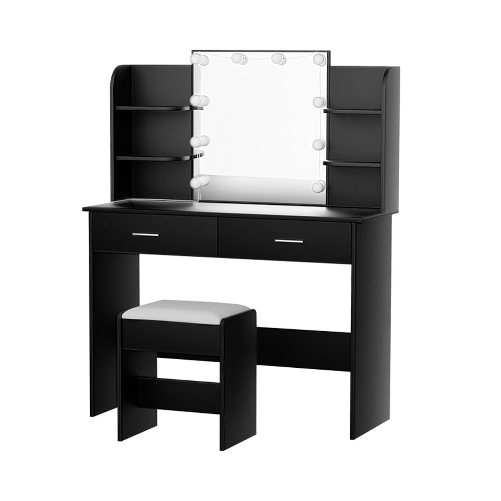 Dressing Table LED Makeup Mirror Stool Set Bedroom Vanity - Black - Homecoze