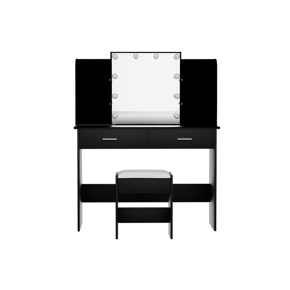 Dressing Table LED Makeup Mirror Stool Set Bedroom Vanity - Black - Homecoze