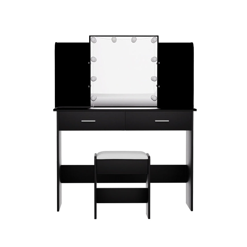 Dressing Table LED Makeup Mirror Stool Set Bedroom Vanity - Black - Homecoze