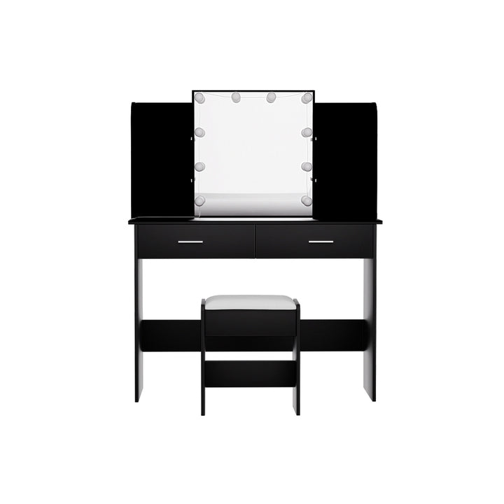 Dressing Table LED Makeup Mirror Stool Set Bedroom Vanity - Black - Homecoze