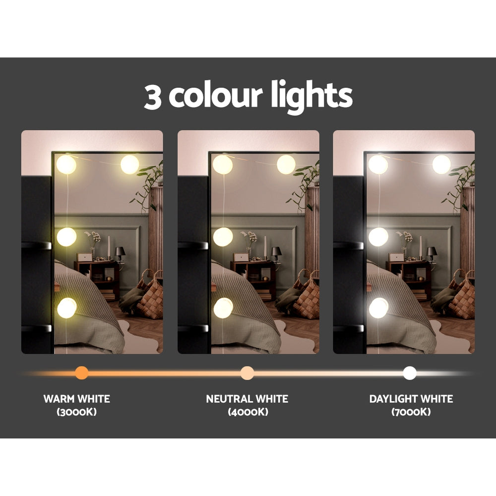 Dressing Table LED Makeup Mirror Stool Set Bedroom Vanity - Black - Homecoze