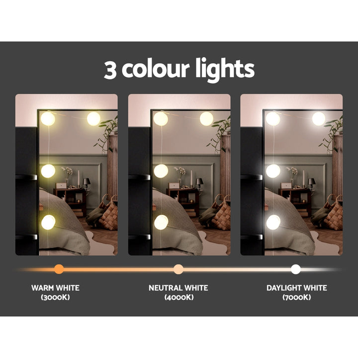 Dressing Table LED Makeup Mirror Stool Set Bedroom Vanity - Black - Homecoze