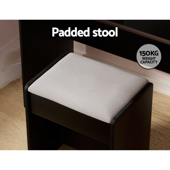 Dressing Table LED Makeup Mirror Stool Set Bedroom Vanity - Black - Homecoze