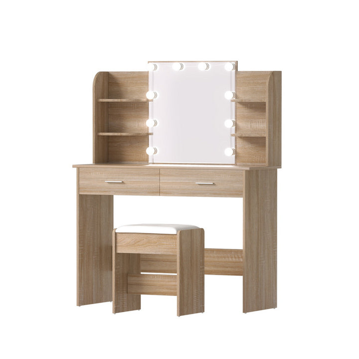 Artiss Dressing Table Set Stool 10 Led Bulbs Wood - Homecoze