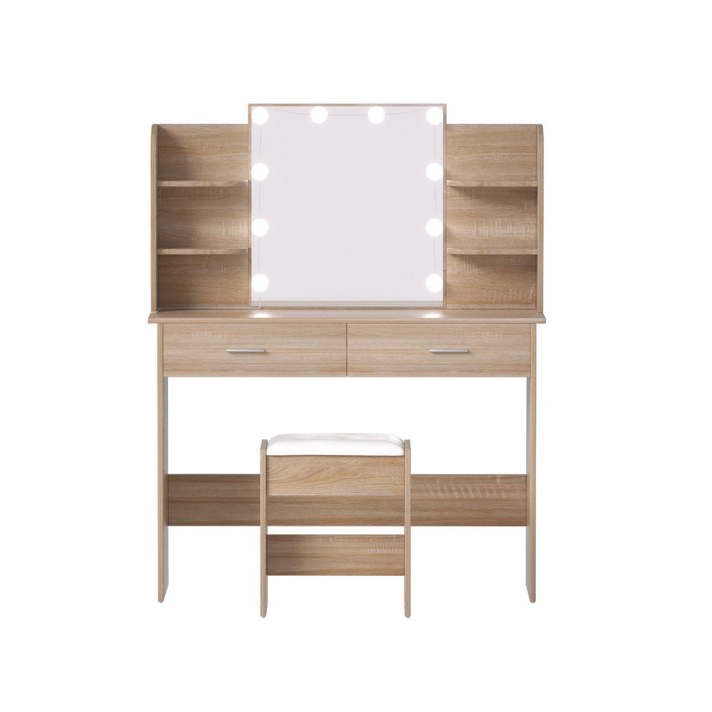 Artiss Dressing Table Set Stool 10 Led Bulbs Wood - Homecoze