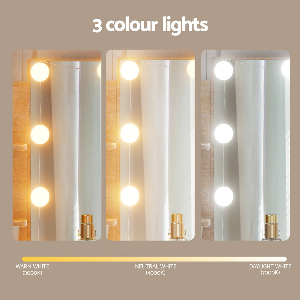 Artiss Dressing Table Set Stool 10 Led Bulbs Wood - Homecoze