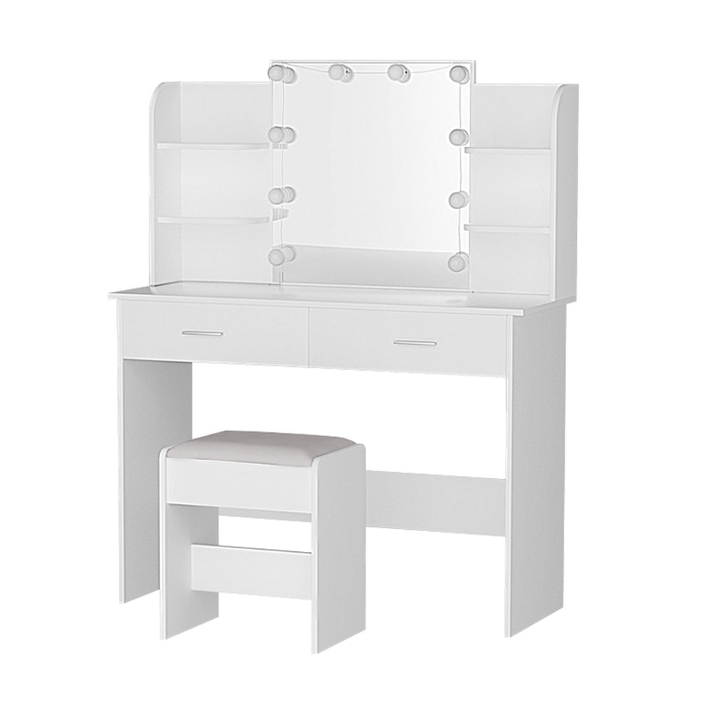 Dressing Table LED Makeup Mirror Stool Set Bedroom Vanity Set - White - Homecoze