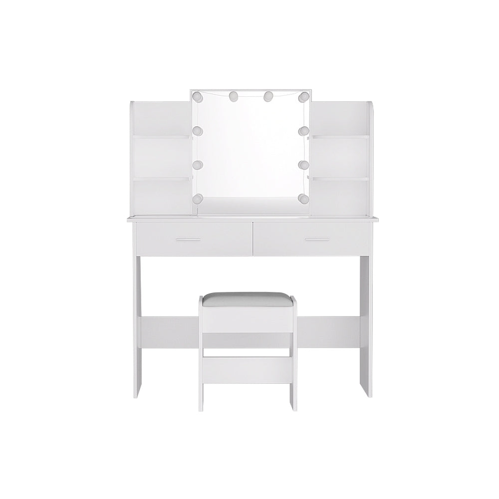 Dressing Table LED Makeup Mirror Stool Set Bedroom Vanity Set - White - Homecoze