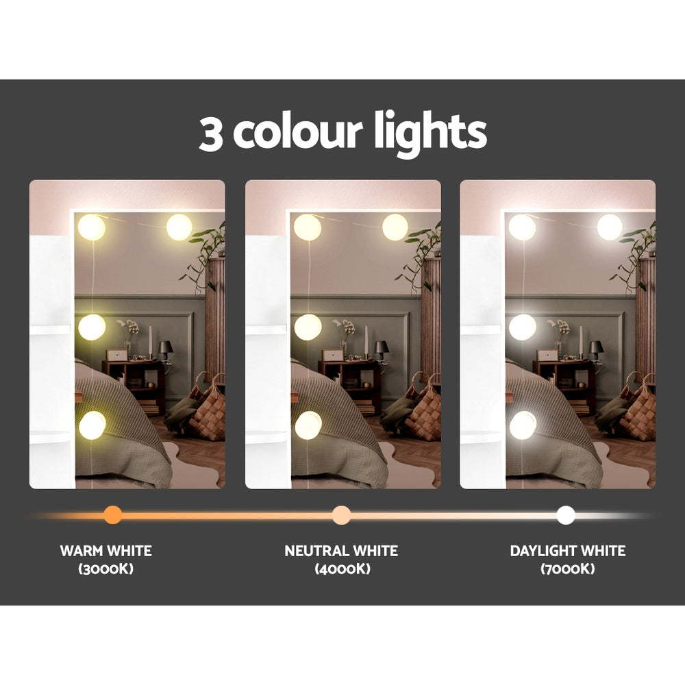 Dressing Table LED Makeup Mirror Stool Set Bedroom Vanity Set - White - Homecoze